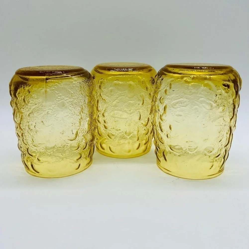 SET OF 3 VINTAGE YELLOW GOLD GLASSWARE 4” X 3” NUC